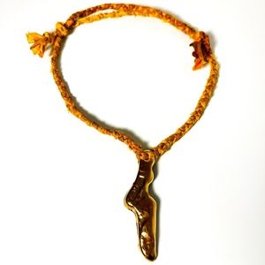 Surly-Ramics 22k Gold Painted Stoneware and Upcycled Silk Necklace